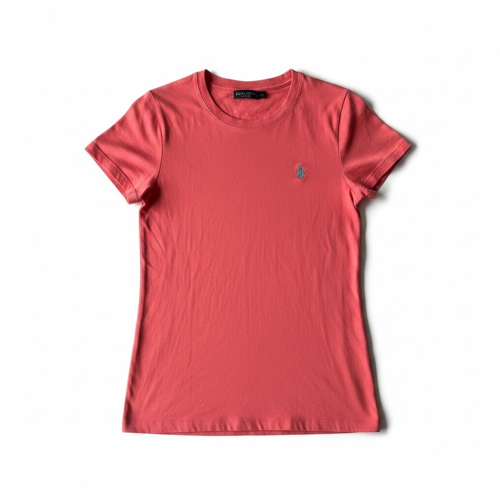 Ralph Lauren Sport Pink Pony Logo Tee Coral Short Sleeve Size L Youth